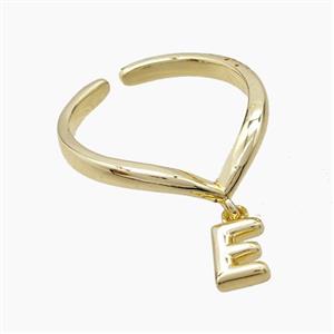 Copper Ring With Letter-E Gold Plated, approx 6-7mm, 18mm dia