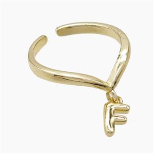 Copper Ring With Letter-F Gold Plated, approx 6-7mm, 18mm dia