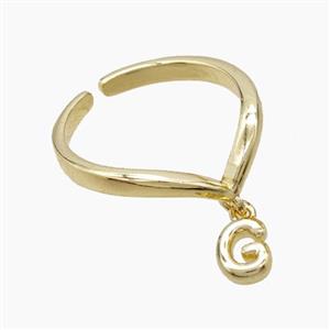 Copper Ring With Letter-G Gold Plated, approx 6-7mm, 18mm dia