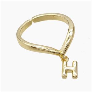 Copper Ring With Letter-H Gold Plated, approx 6-7mm, 18mm dia