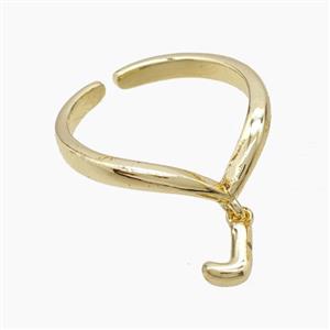 Copper Ring With Letter-J Gold Plated, approx 6-7mm, 18mm dia