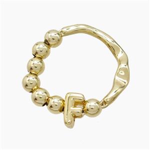 Copper Ring With Letter-F Gold Plated, approx 6-7mm, 18mm dia