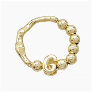 Copper Ring With Letter-G Gold Plated, approx 6-7mm, 18mm dia