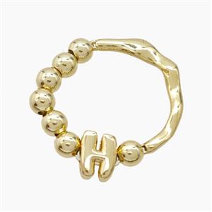 Copper Ring With Letter-H Gold Plated, approx 6-7mm, 18mm dia