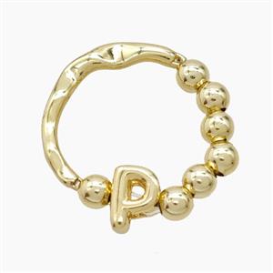 Copper Ring With Letter-P Gold Plated, approx 6-7mm, 18mm dia