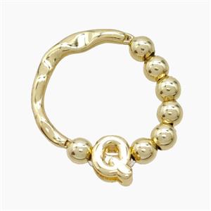 Copper Ring With Letter-Q Gold Plated, approx 6-7mm, 18mm dia