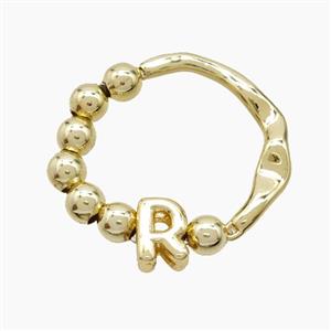 Copper Ring With Letter-R Gold Plated, approx 6-7mm, 18mm dia