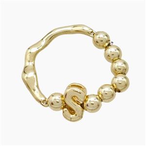 Copper Ring With Letter-S Gold Plated, approx 6-7mm, 18mm dia
