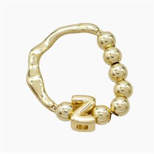 Copper Ring With Letter-Z Gold Plated, approx 6-7mm, 18mm dia