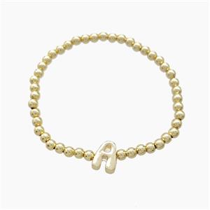 Copper Bracelet With Letter-A Stretchy Gold Plated, approx 4mm, 8-11mm, 55mm dia