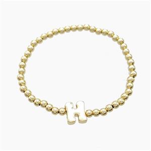 Copper Bracelet With Letter-H Stretchy Gold Plated, approx 4mm, 8-11mm, 55mm dia