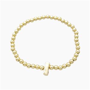 Copper Bracelet With Letter-I Stretchy Gold Plated, approx 4mm, 8-11mm, 55mm dia