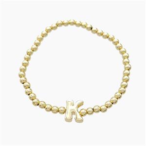 Copper Bracelet With Letter-K Stretchy Gold Plated, approx 4mm, 8-11mm, 55mm dia
