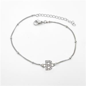 Copper Bracelet With Letter-B Pave Zirconia Platinum Plated, approx 6-9mm, 19-24cm length
