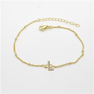 Copper Bracelet With Letter-L Pave Zirconia Gold Plated, approx 6-9mm, 19-24cm length