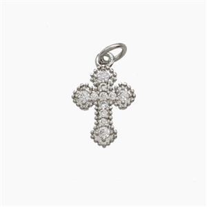 Copper Cross Pendant Pave Zirconia Platinum Plated, approx 8-10mm