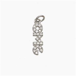 Copper OMG Pendant Pave Zirconia Platinum Plated, approx 4-13mm