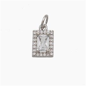 Copper Rectangle Pendant Pave Zirconia Crystal Glass Platinum Plated, approx 7-9mm