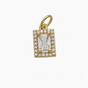 Copper Rectangle Pendant Pave Zirconia Crystal Glass Gold Plated, approx 7-9mm