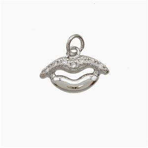 Copper Lip Pendant Pave Zirconia Platinum Plated, approx 7-12.5mm