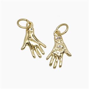 Copper Hand Pendant Pave Zirconia Gold Plated, approx 9-12mm