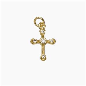 Copper Cross Pendant Pave Zirconia Gold Plated, approx 9-12mm