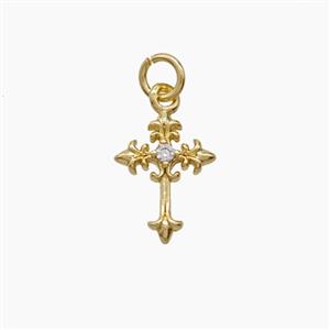 Copper Cross Pendant Pave Zirconia Gold Plated, approx 8-11mm