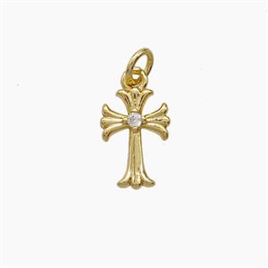 Copper Cross Pendant Pave Zirconia Gold Plated, approx 7-10mm