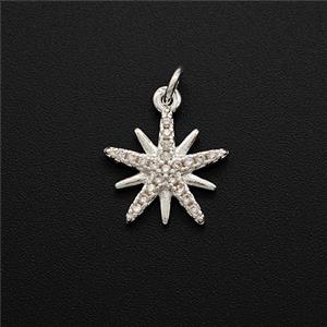 Copper Star Pendant Pave Zirconia Shiny Silver, approx 12mm