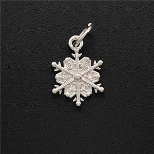 Copper Snowflake Pendant Pave Zirconia Shiny Silver, approx 10mm