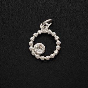Copper Eye Pendant Pave Zirconia Shiny Silver, approx 10mm