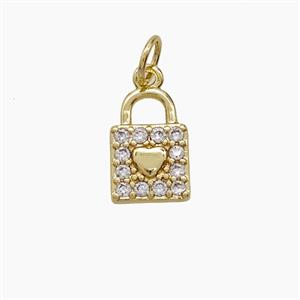 Copper Lock Pendant Pave Zirconia Gold Plated, approx 7.5-11mm