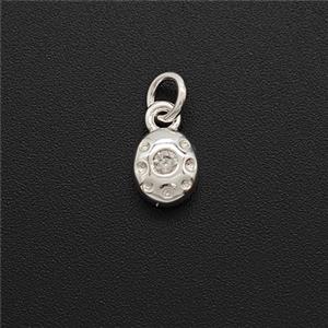 Copper Oval Pendant Pave Zirconia Shiny Silver, approx 5-6mm