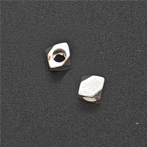 Copper Polyhedron Beads Faceted Shiny Silver, approx 3mm