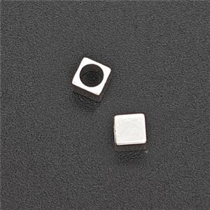 Copper Cube Beads Shiny Silver, approx 3mm