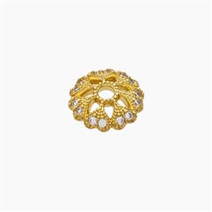 Copper Beadcaps Pave Zirconia Gold Plated, approx 10mm