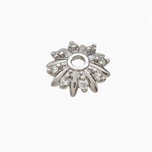 Copper Beadcaps Pave Zirconia Platinum Plated, approx 10mm
