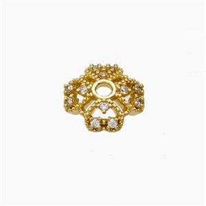 Copper Beadcaps Pave Zirconia Gold Plated, approx 10mm
