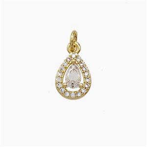 Copper Teardrop Pendant Pave Zirconia Crystal Glass Gold Plated, approx 7-9mm