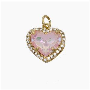 Copper Heart Pendant Pave Zirconia Crystal Glass Gold Plated, approx 13mm