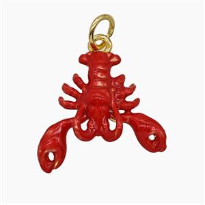 Copper Crab Pendant Red Enamel Gold Plated, approx 17mm