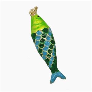 Copper Fish Pendant Green Enamel Gold Plated, approx 9-30mm