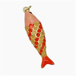 Copper Fish Pendant Red Enamel Gold Plated, approx 9-30mm