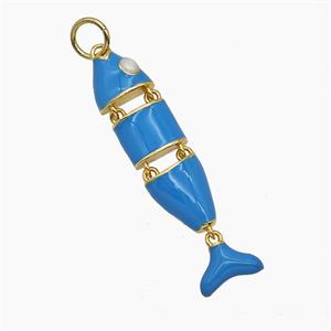 Copper Fish Pendant Blue Enamel Gold Plated, approx 7-30mm
