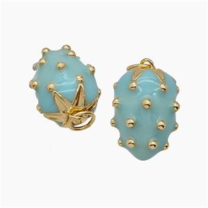 Copper Strawberry Pendant Teal Enamel Gold Plated, approx 11-16mm