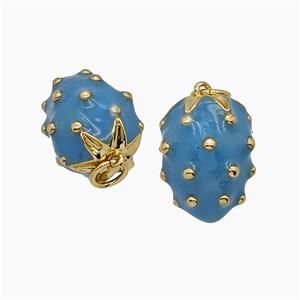 Copper Strawberry Pendant Blue Enamel Gold Plated, approx 11-16mm