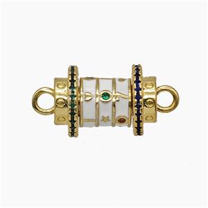 Copper Tube Connector Pave Zirconia White Enamel Gold Plated, approx 12-25mm