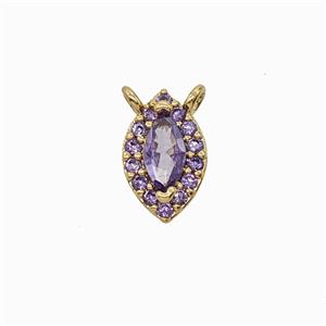 Copper Eye Pendant Pave Zirconia Purple Crystal Glass 2loops Gold Plated, approx 6-9mm