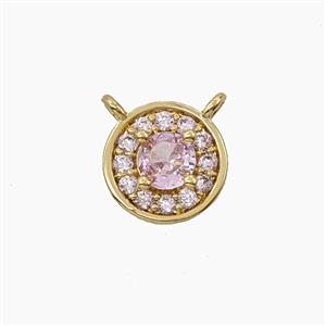 Copper Circle Pendant Pave Zirconia Pink Crystal Glass 2loops Gold Plated, approx 8.5mm