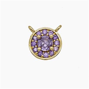 Copper Circle Pendant Pave Zirconia Purple Crystal Glass 2loops Gold Plated, approx 8.5mm